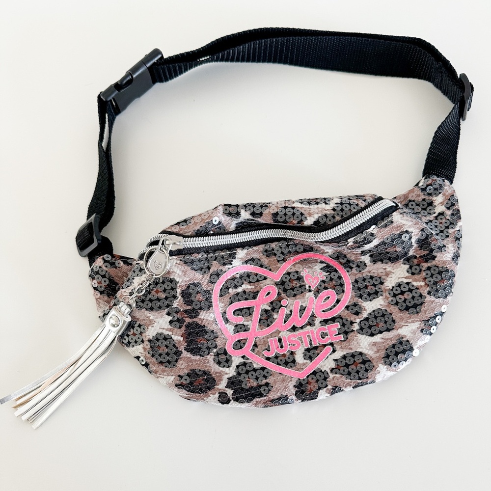 JUSTICE Fanny Pack/ Belt Bag Cheetah Print and Sequins